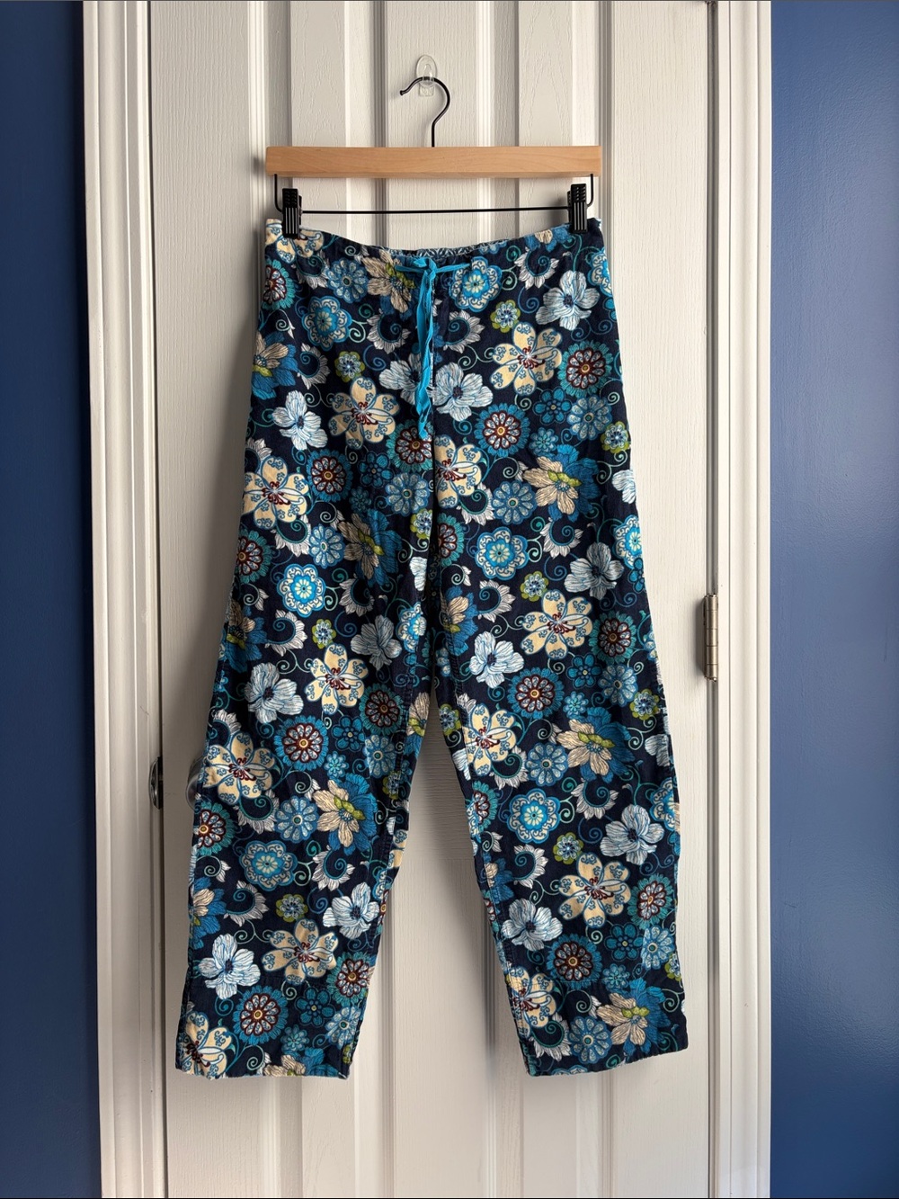 Vera Bradley Cotton Corduroy Pajama Lounge Pants Mod Floral Blue Print Size XS